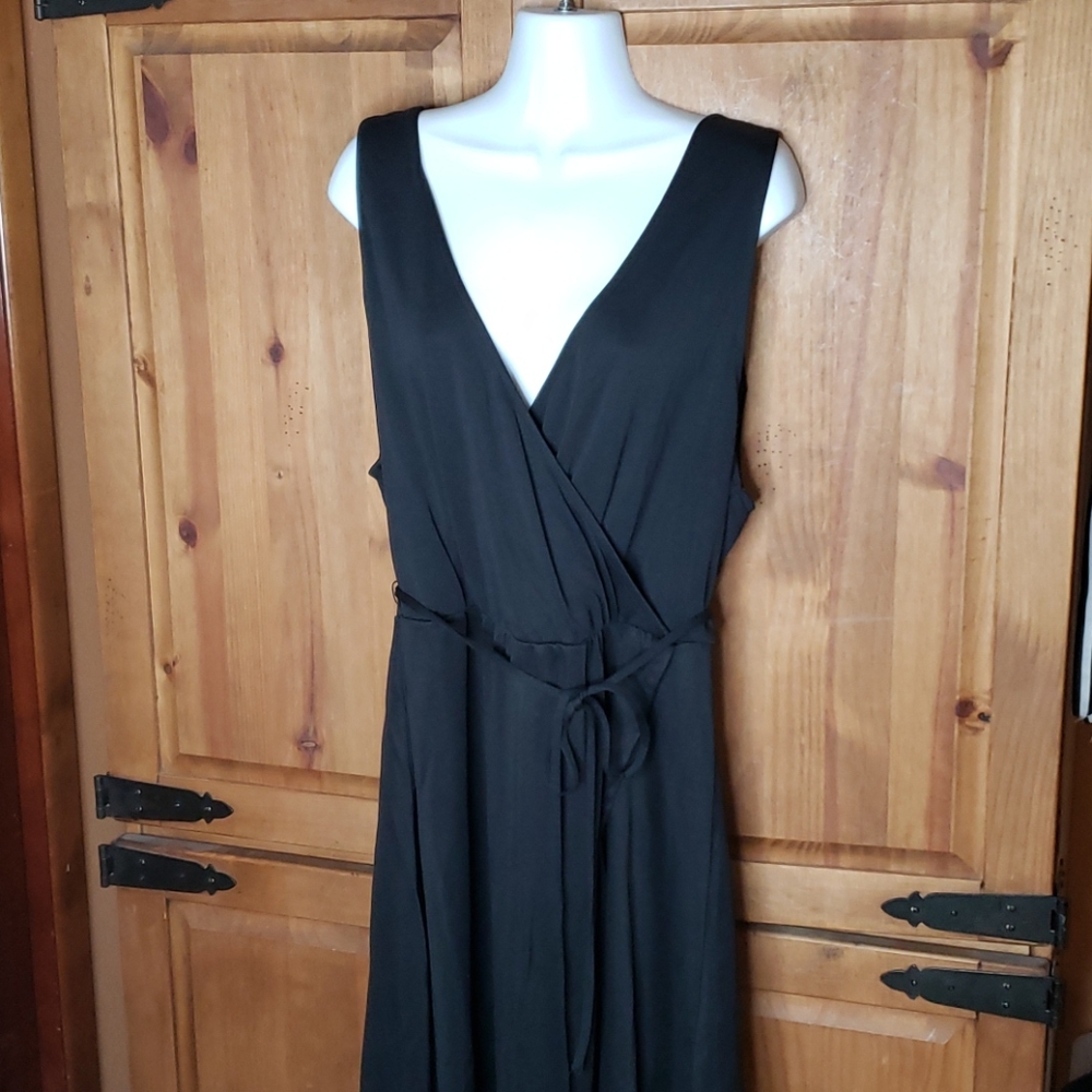 A New Day Black Sleeveless Faux Wrap Dress